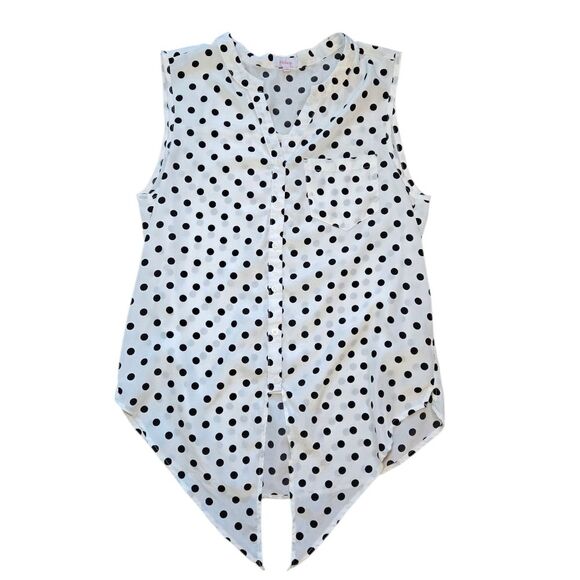 Anthropologie Pixley Front Tie Polka Dot Blouse - White/Black - Picture 3 of 7